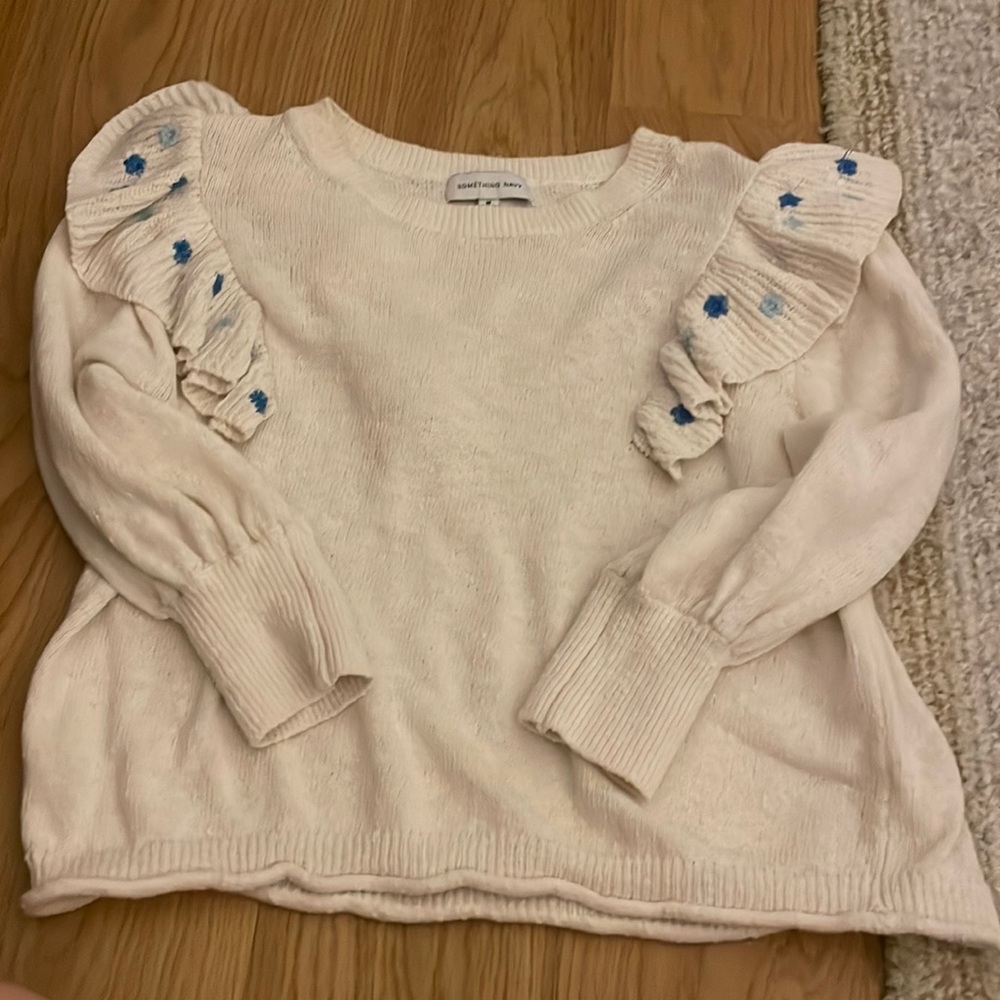 Something Navy - cream with blue flowers sweater